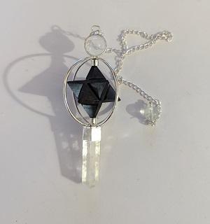 Pendule shungite merkaba pointe et boule cristal